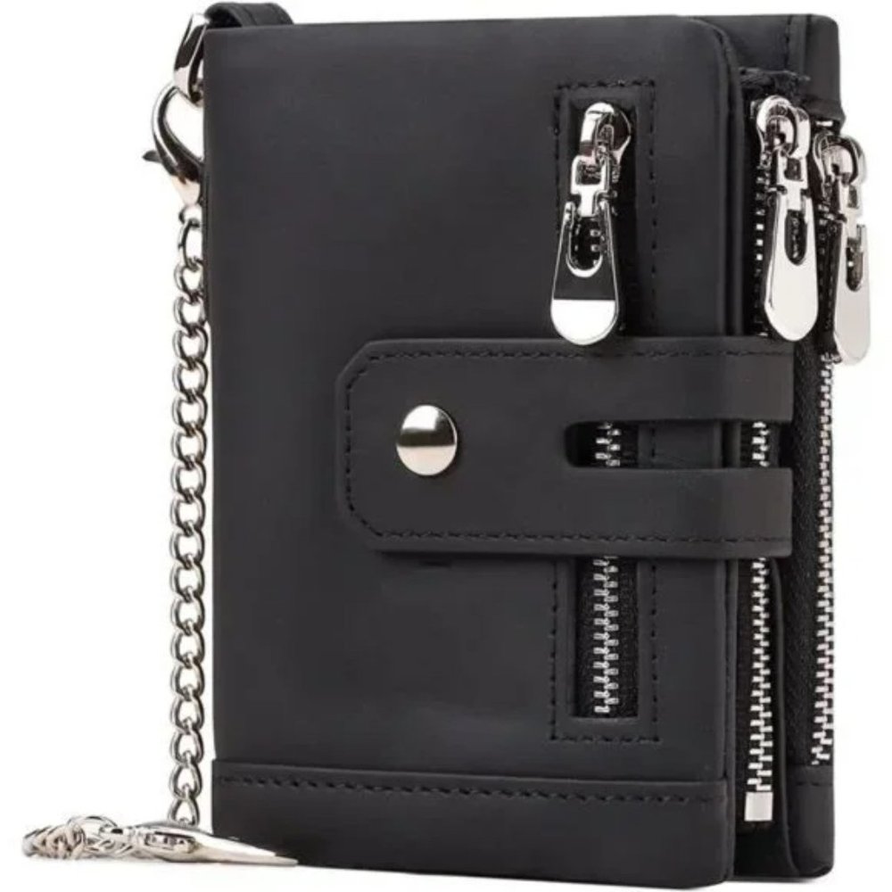 New Chain Wallet Genuine Leather Black